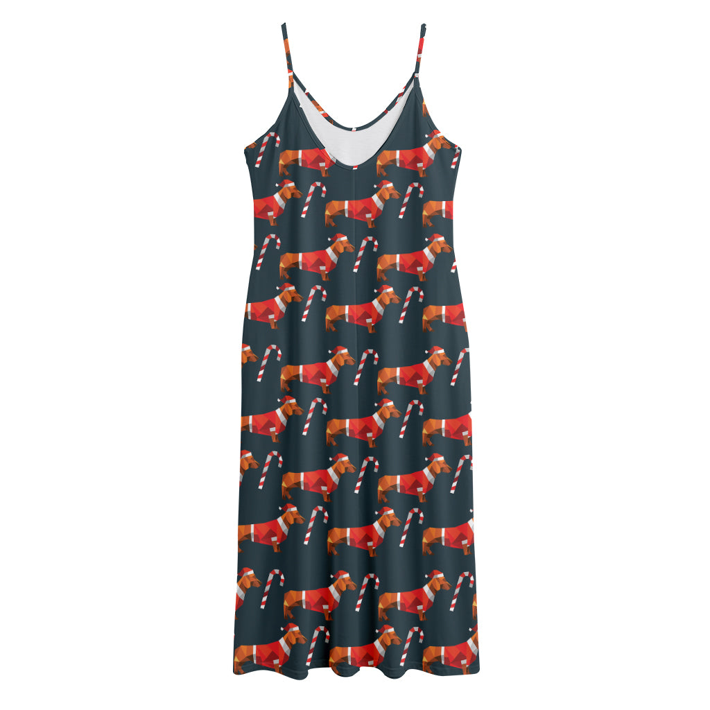 Xmas Dachshund Pattern Print Jersey Midi Cami Dress