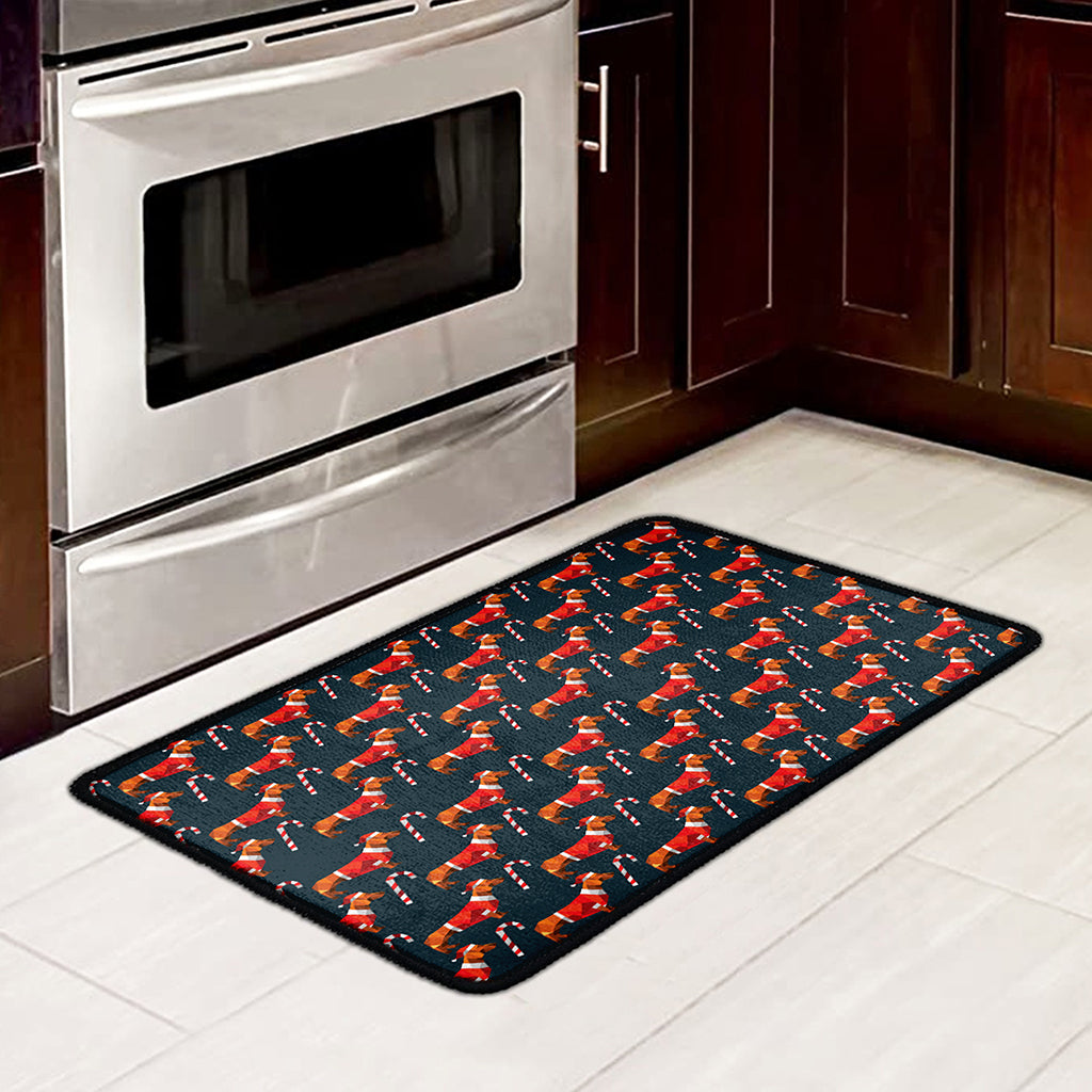 Xmas Dachshund Pattern Print Kitchen Mat