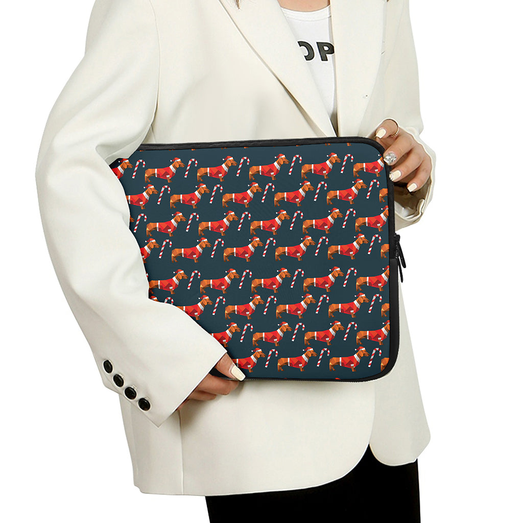 Xmas Dachshund Pattern Print Laptop Sleeve