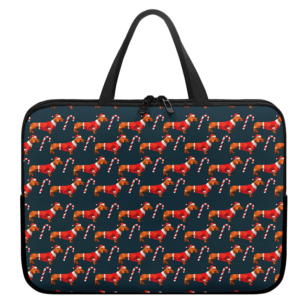 Xmas Dachshund Pattern Print Laptop Sleeve With Handle