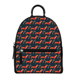 Xmas Dachshund Pattern Print Leather Backpack