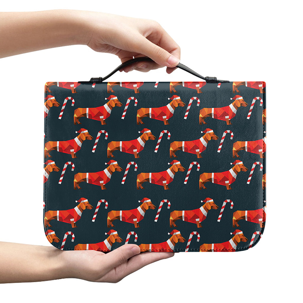 Xmas Dachshund Pattern Print Leather Bible Cover