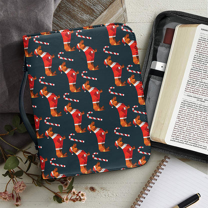Xmas Dachshund Pattern Print Leather Bible Cover