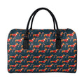 Xmas Dachshund Pattern Print Leather Duffel Bag