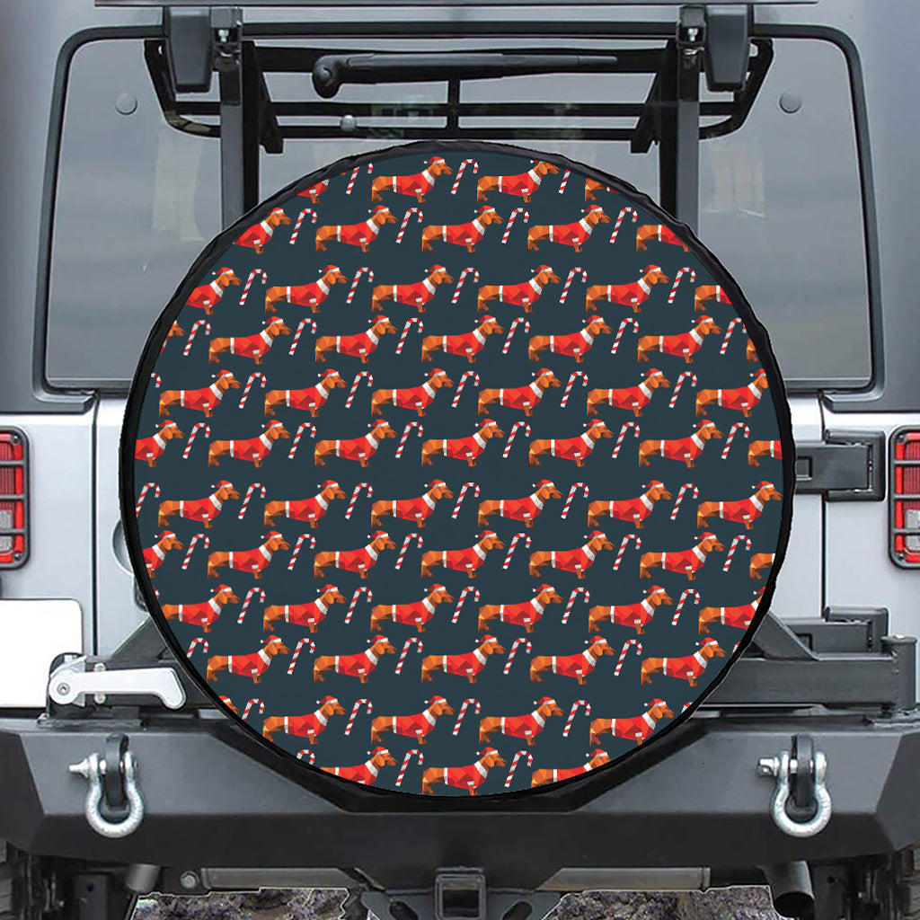Xmas Dachshund Pattern Print Leather Spare Tire Cover