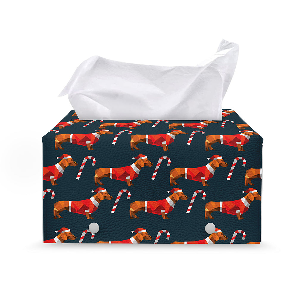 Xmas Dachshund Pattern Print Leather Tissue Box Cover