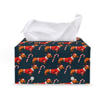 Xmas Dachshund Pattern Print Leather Tissue Box Cover