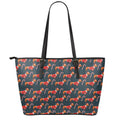 Xmas Dachshund Pattern Print Leather Tote Bag With Zipper