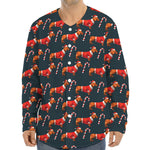 Xmas Dachshund Pattern Print Long Sleeve Baseball Jersey