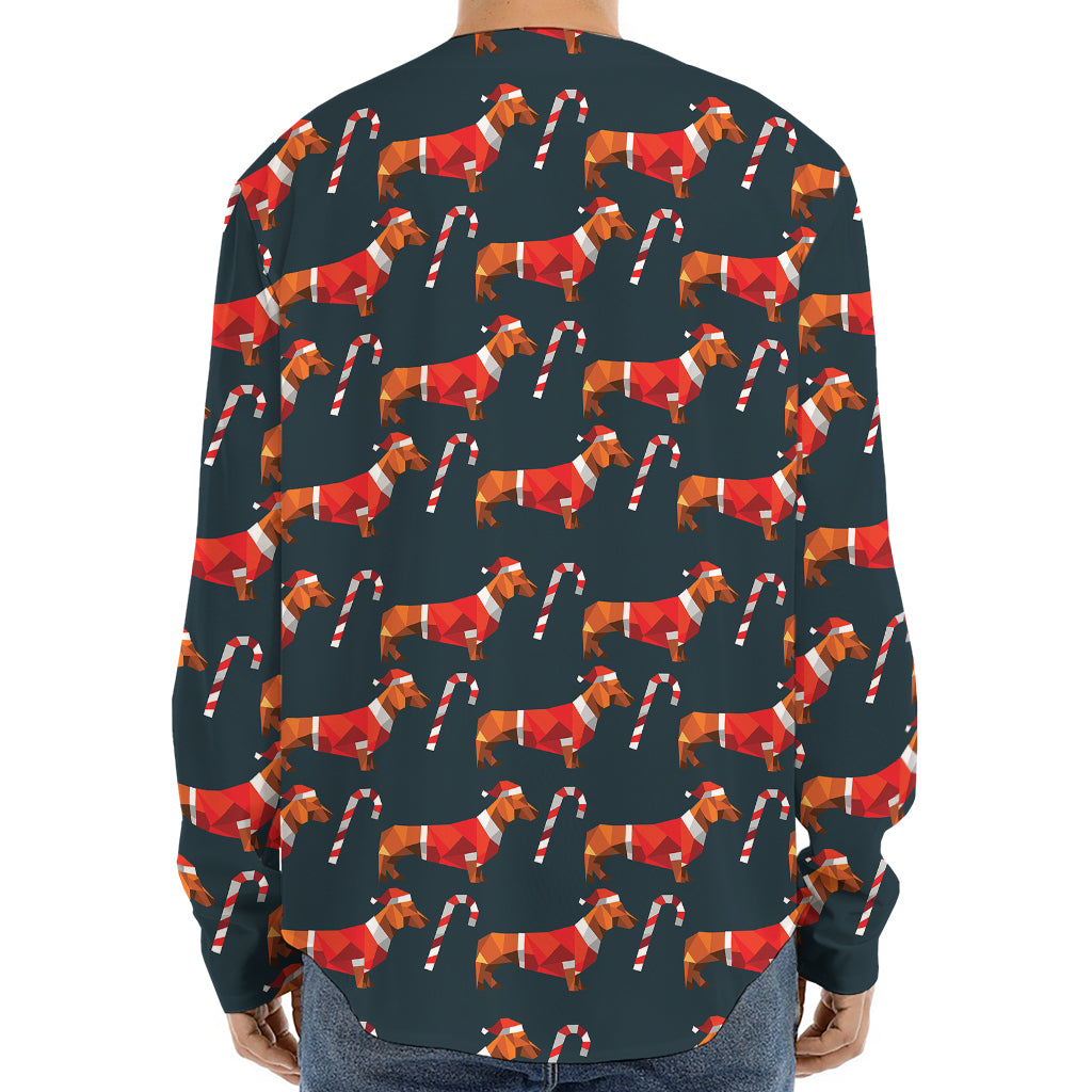 Xmas Dachshund Pattern Print Long Sleeve Baseball Jersey