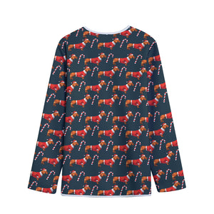 Xmas Dachshund Pattern Print Long Sleeve Short Coat