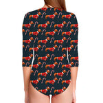 Xmas Dachshund Pattern Print Long Sleeve Swimsuit