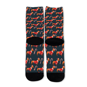 Xmas Dachshund Pattern Print Long Socks