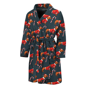 Xmas Dachshund Pattern Print Men's Bathrobe