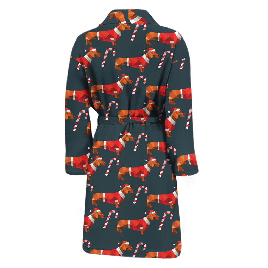 Xmas Dachshund Pattern Print Men's Bathrobe