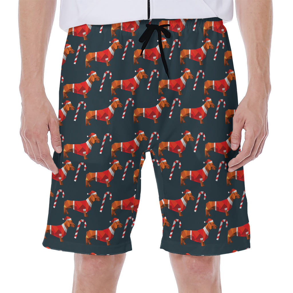 Xmas Dachshund Pattern Print Men's Beach Shorts