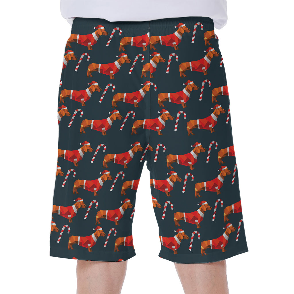 Xmas Dachshund Pattern Print Men's Beach Shorts