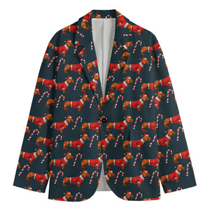 Xmas Dachshund Pattern Print Men's Blazer