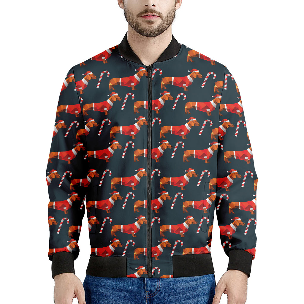 Xmas Dachshund Pattern Print Men's Bomber Jacket