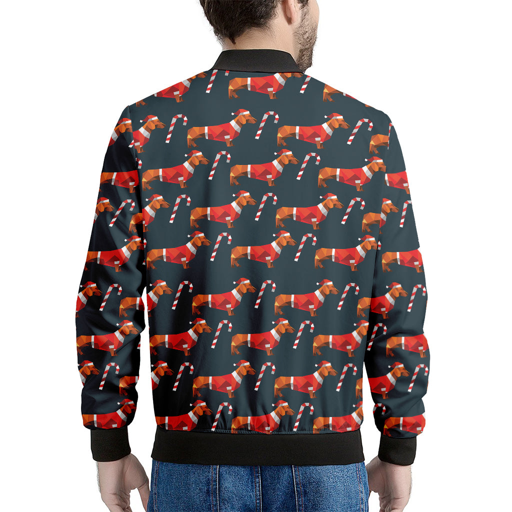 Xmas Dachshund Pattern Print Men's Bomber Jacket