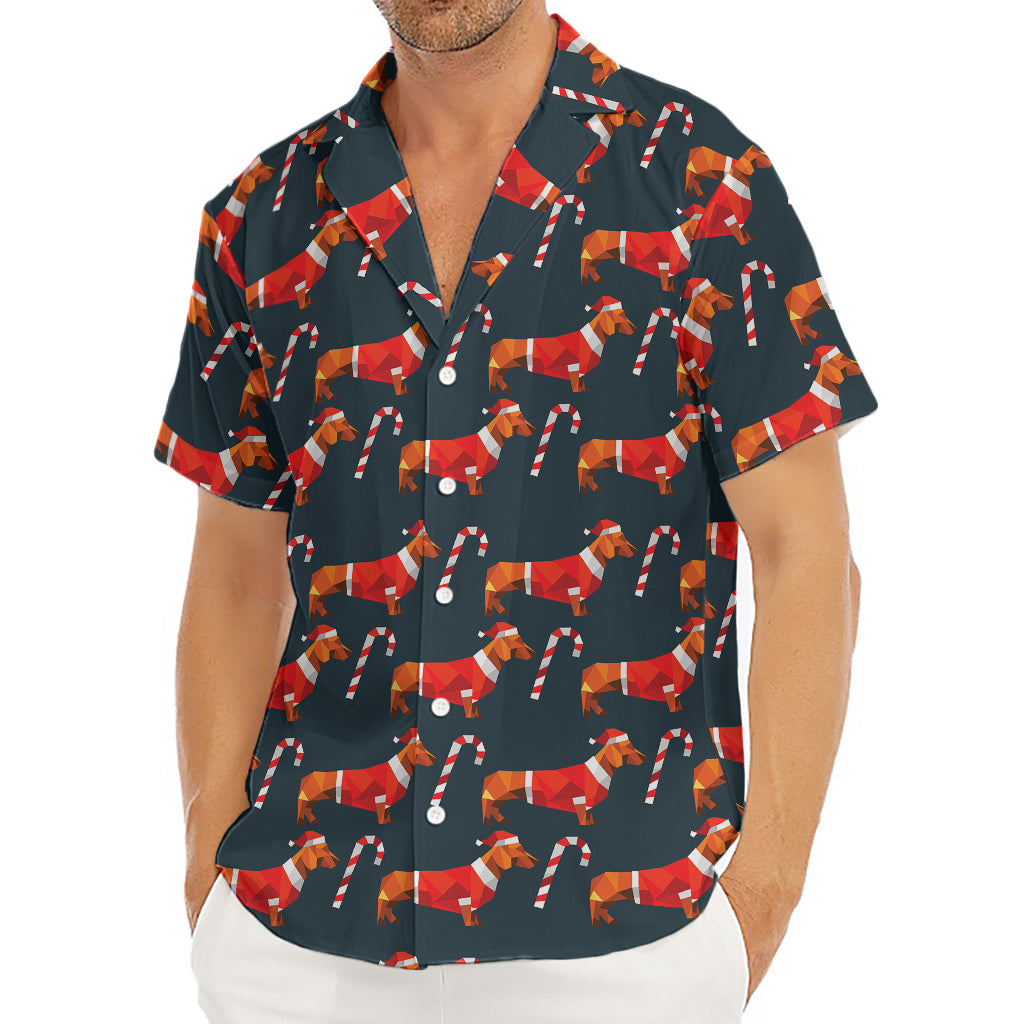 Xmas Dachshund Pattern Print Men's Deep V-Neck Shirt