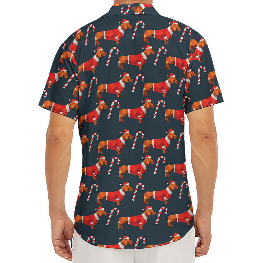 Xmas Dachshund Pattern Print Men's Deep V-Neck Shirt