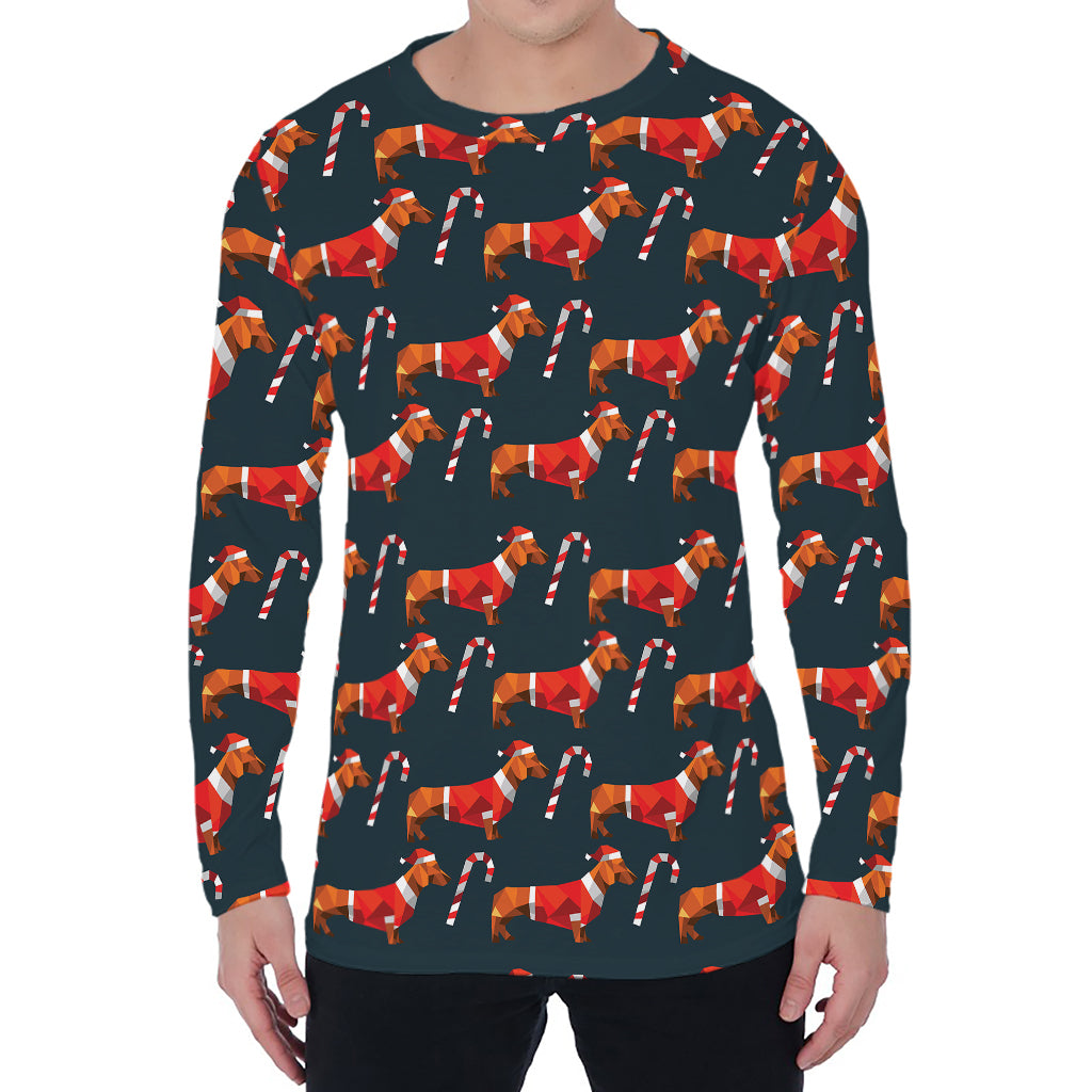 Xmas Dachshund Pattern Print Men's Long Sleeve T-Shirt