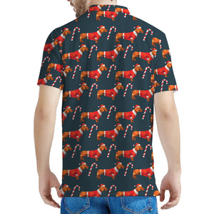 Xmas Dachshund Pattern Print Men's Polo Shirt