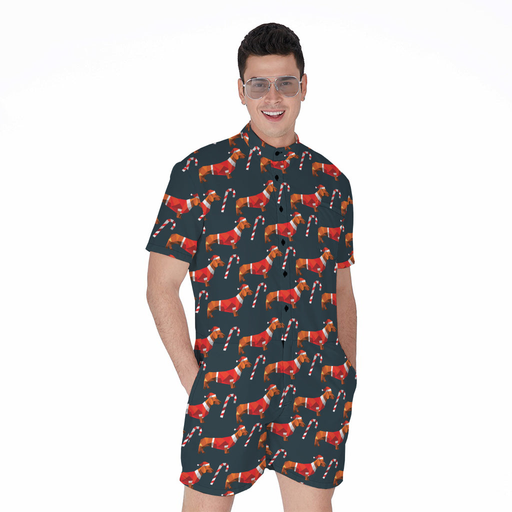 Xmas Dachshund Pattern Print Men's Rompers