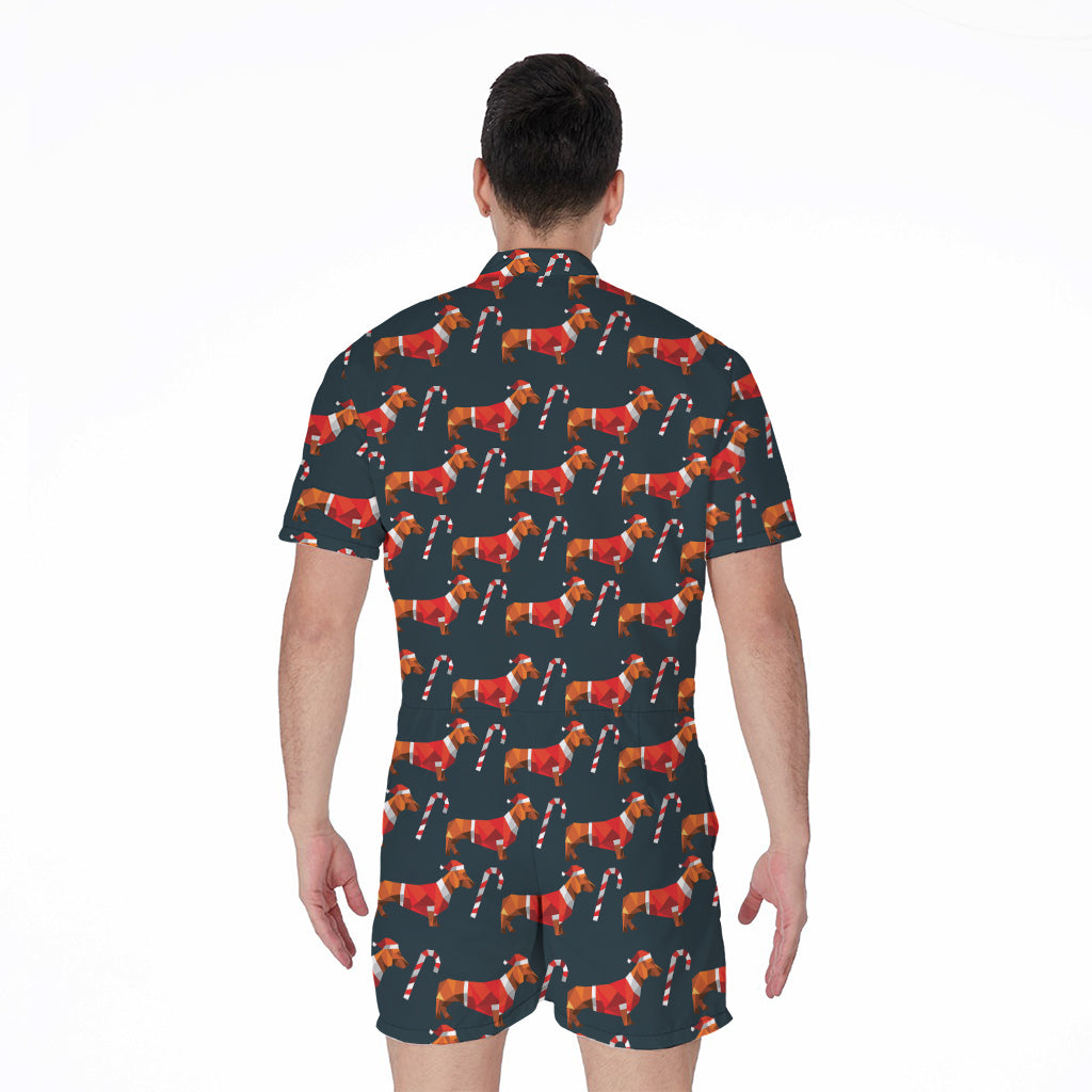 Xmas Dachshund Pattern Print Men's Rompers