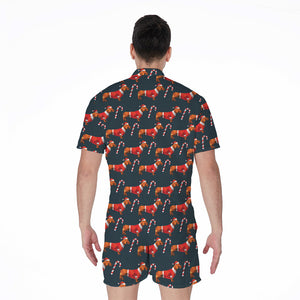 Xmas Dachshund Pattern Print Men's Rompers