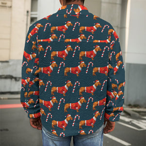 Xmas Dachshund Pattern Print Men's Shirt Jacket