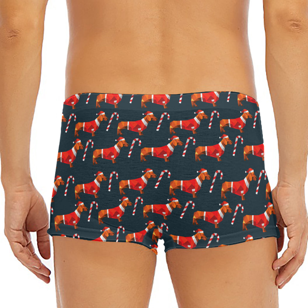 Xmas Dachshund Pattern Print Men's Short Boxer Briefs