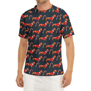 Xmas Dachshund Pattern Print Men's Short Sleeve Rash Guard