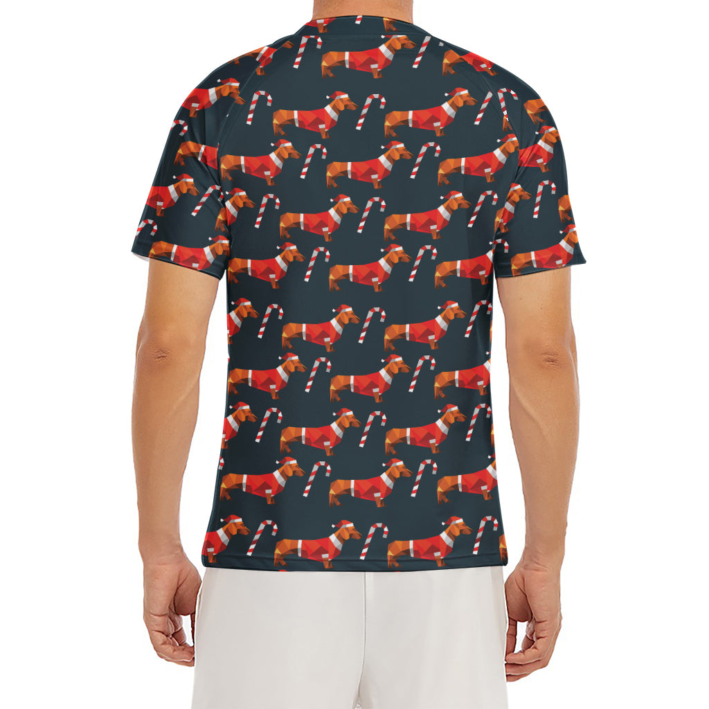 Xmas Dachshund Pattern Print Men's Short Sleeve Rash Guard