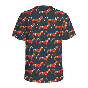 Xmas Dachshund Pattern Print Men's Sports T-Shirt