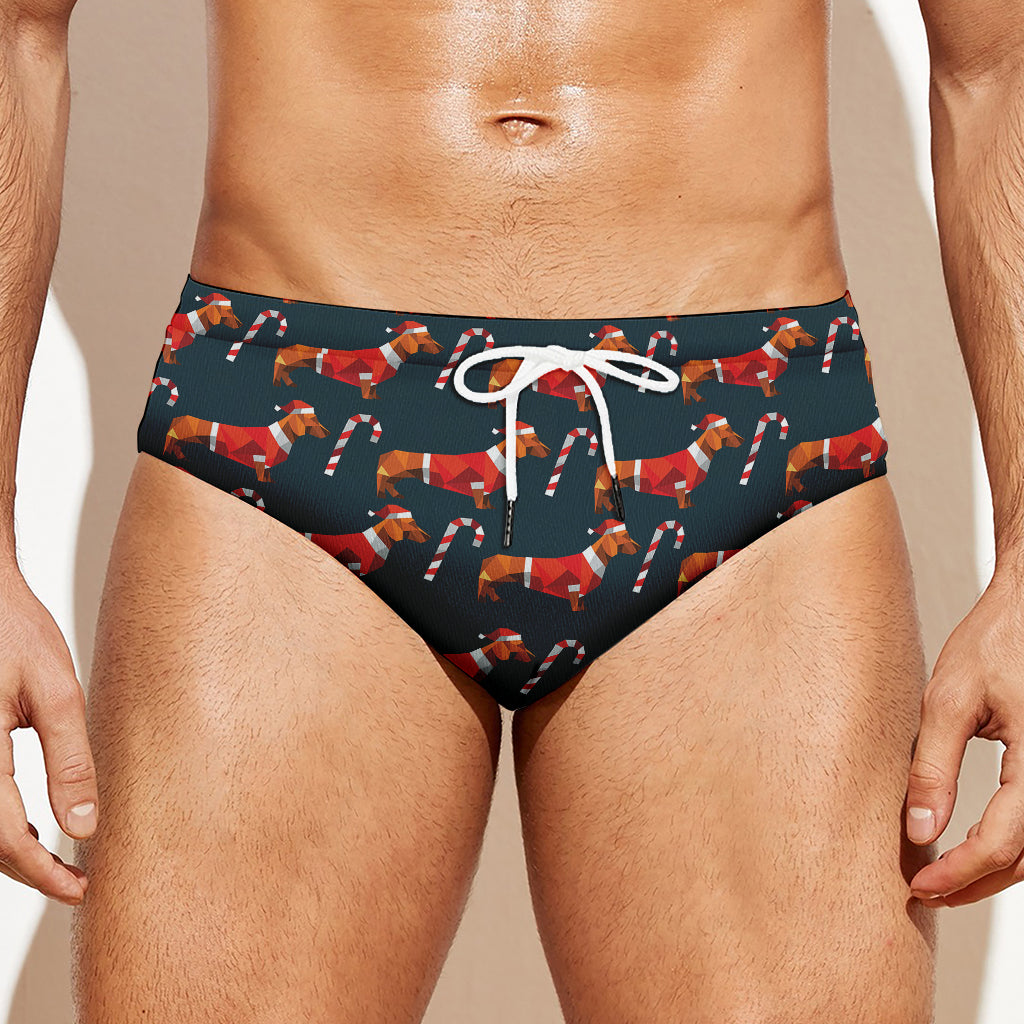 Xmas Dachshund Pattern Print Men's Swim Briefs