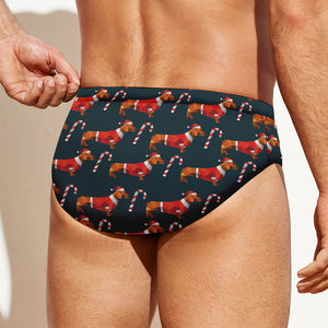 Xmas Dachshund Pattern Print Men's Swim Briefs