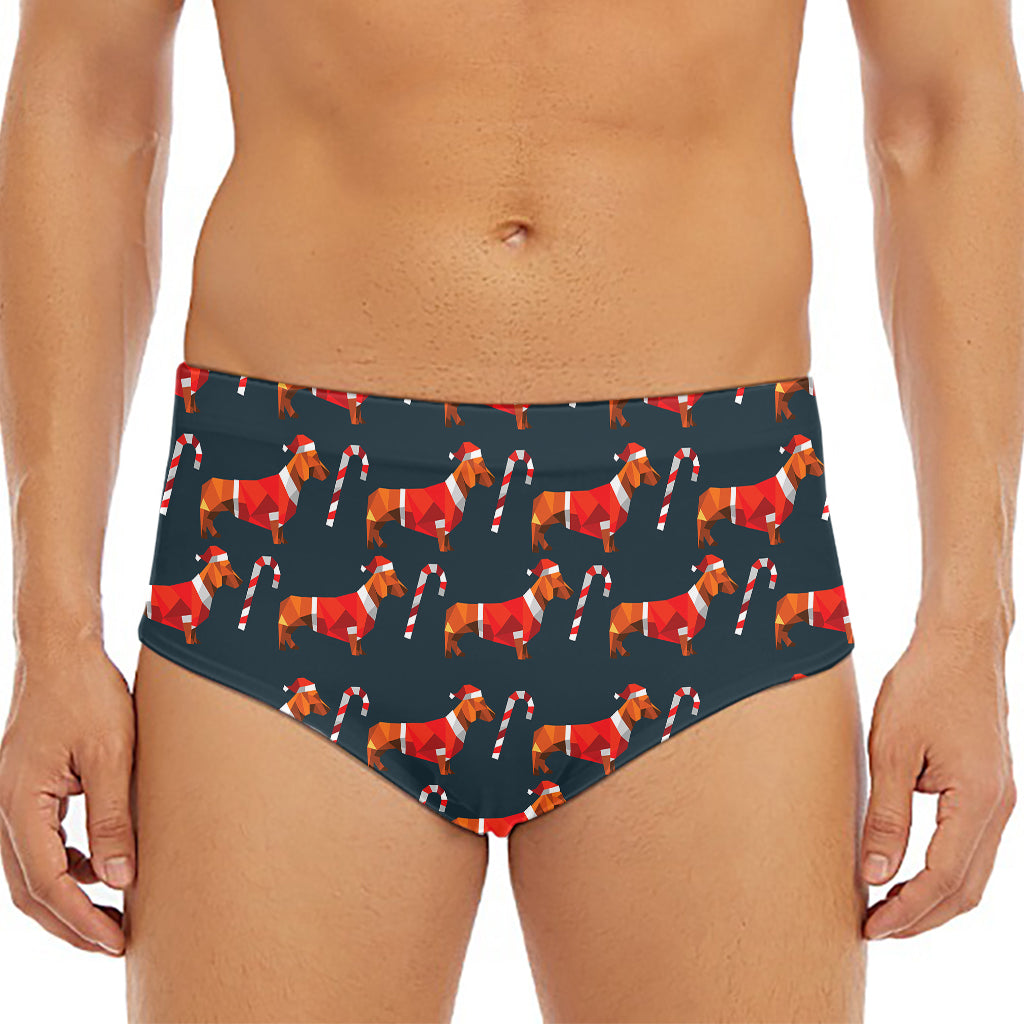 Xmas Dachshund Pattern Print Men's Triangle Swim Briefs