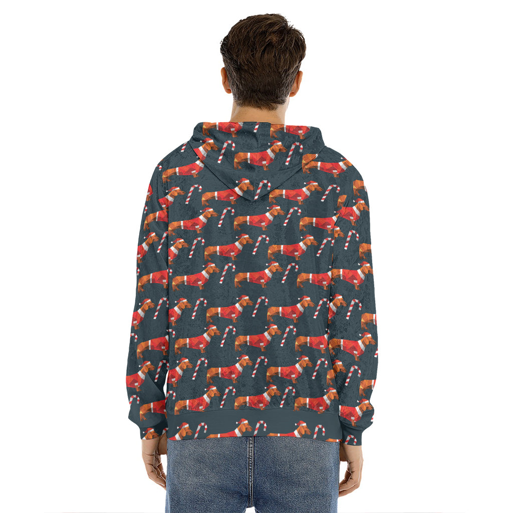 Xmas Dachshund Pattern Print Men's Velvet Pullover Hoodie