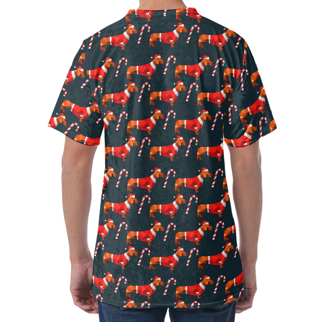 Xmas Dachshund Pattern Print Men's Velvet T-Shirt