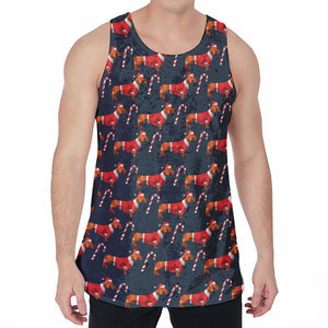 Xmas Dachshund Pattern Print Men's Velvet Tank Top