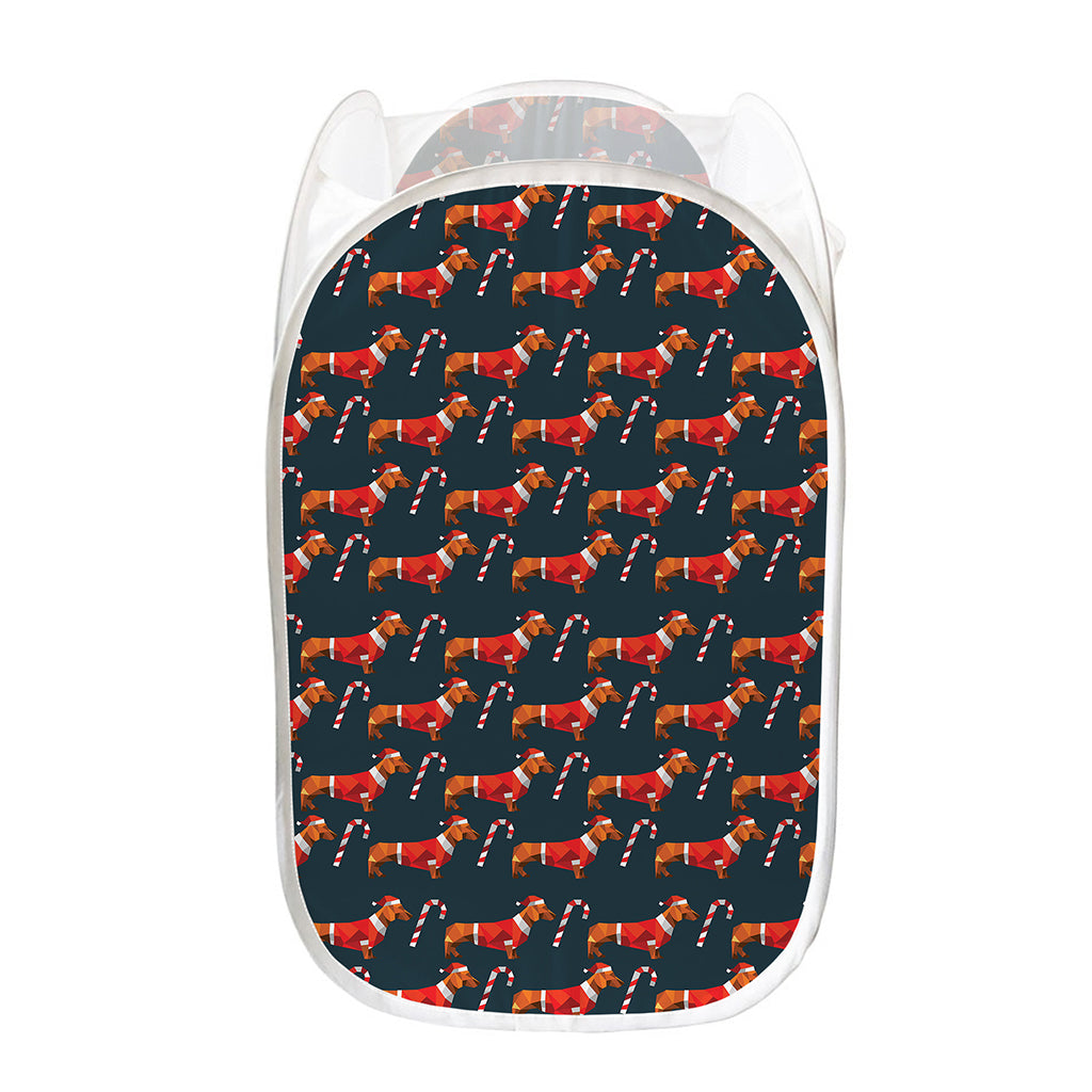 Xmas Dachshund Pattern Print Mesh Laundry Hamper