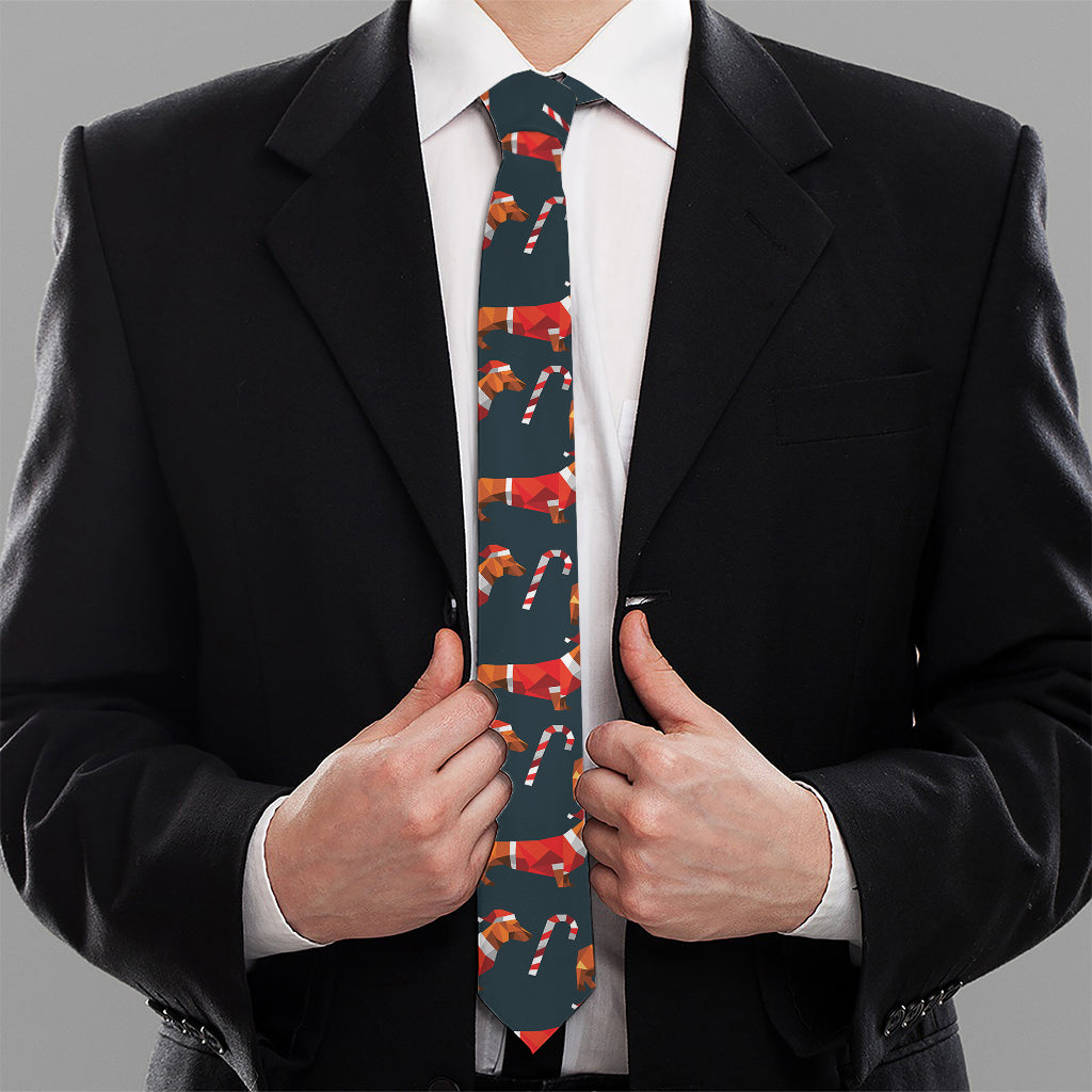 Xmas Dachshund Pattern Print Necktie