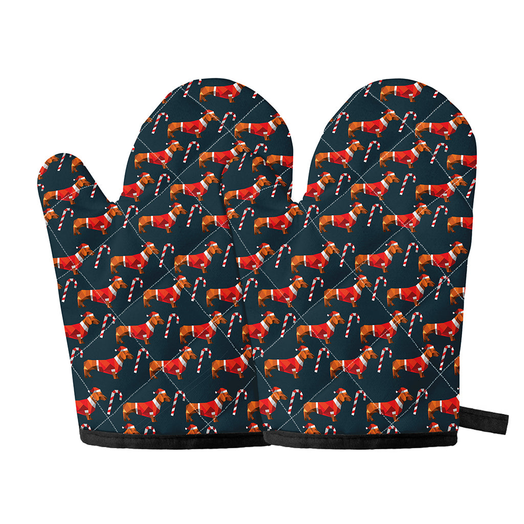 Xmas Dachshund Pattern Print Oven Mitts