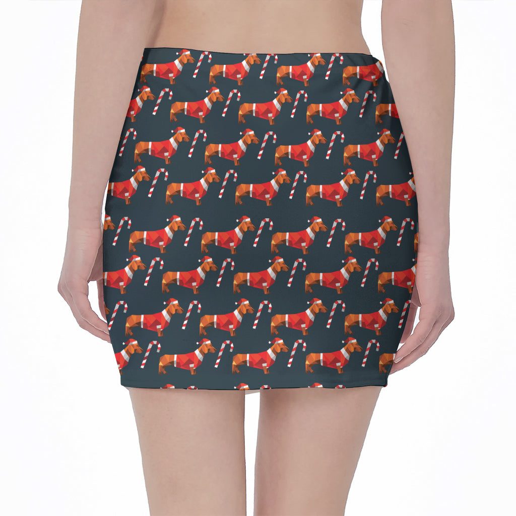 Xmas Dachshund Pattern Print Pencil Mini Skirt