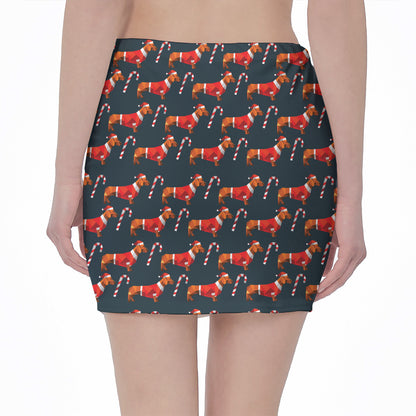 Xmas Dachshund Pattern Print Pencil Mini Skirt