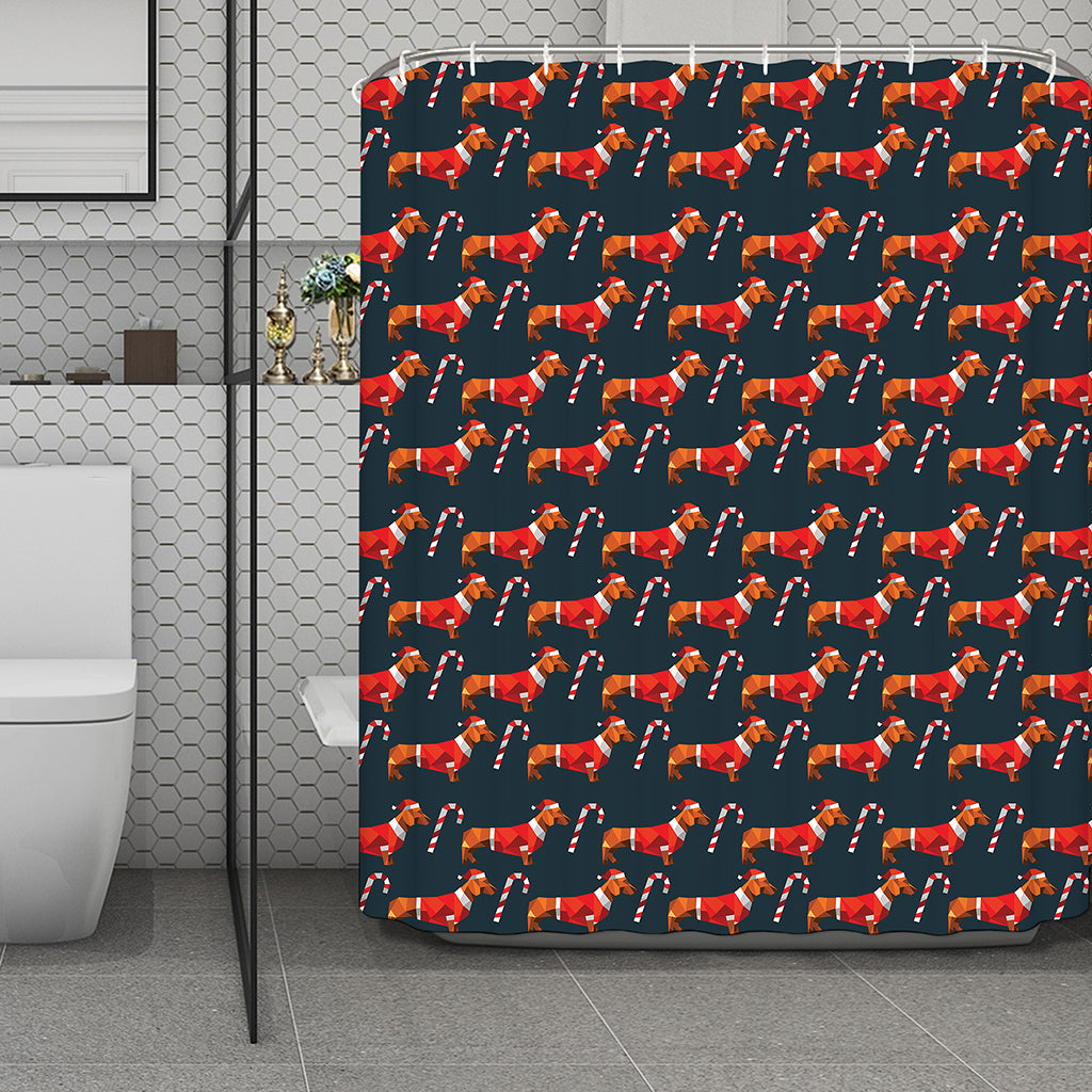 Xmas Dachshund Pattern Print Polyester Shower Curtain
