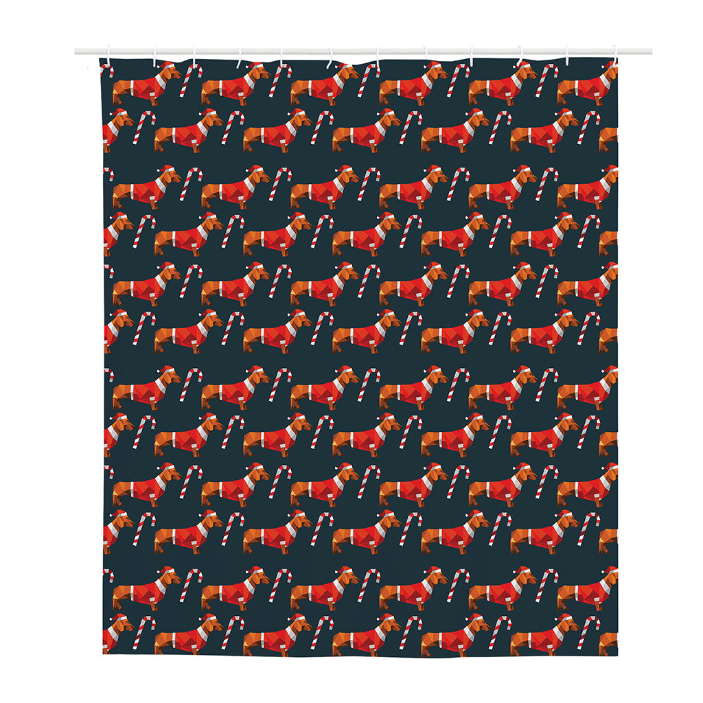 Xmas Dachshund Pattern Print Polyester Shower Curtain