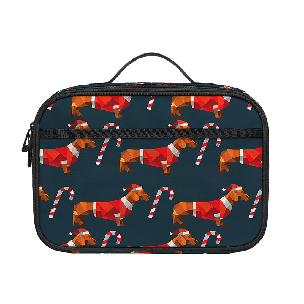Xmas Dachshund Pattern Print Portable Lunch Bag